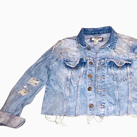 Distressed cropped light blue jean jacket - Picture 3 of 3